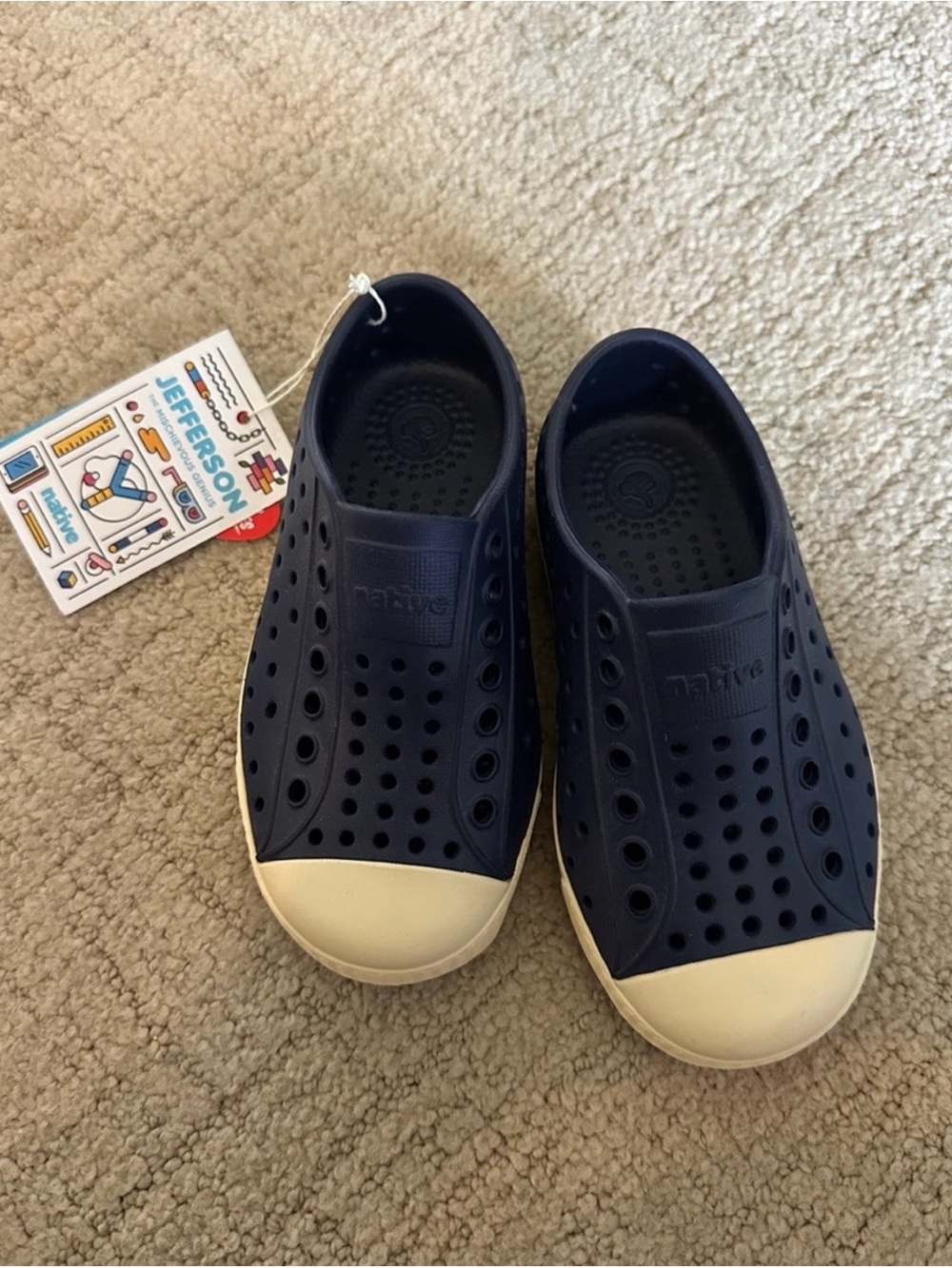 Native Kids Slip-On Shoes in Navy and Cream Toe